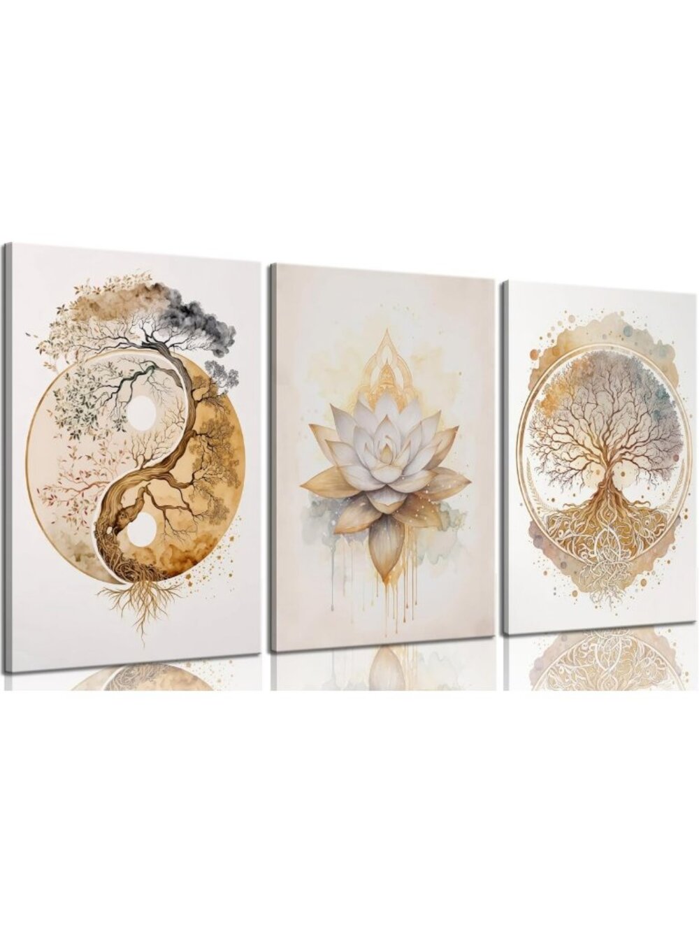 Abstract Tree of Life Canvas Art - Zen Lotus Yin Yang Wall Decor for Home & Yoga